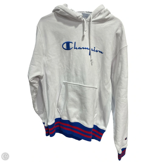 Sweatshirt Hoodie By Champion In Blue & White, Size: M