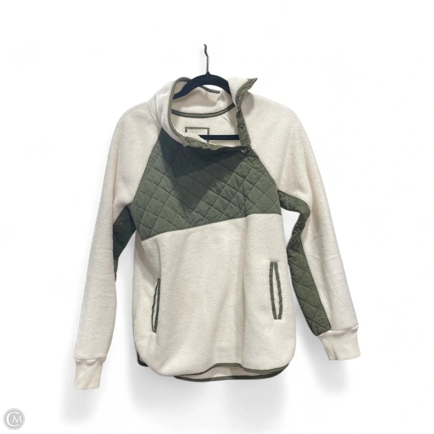 Jacket Fleece By Abercrombie And Fitch In Cream & Green, Size: M