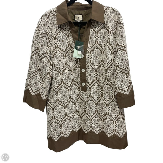 Dress Casual Midi By Tuckernuck In Brown & Cream, Size: L