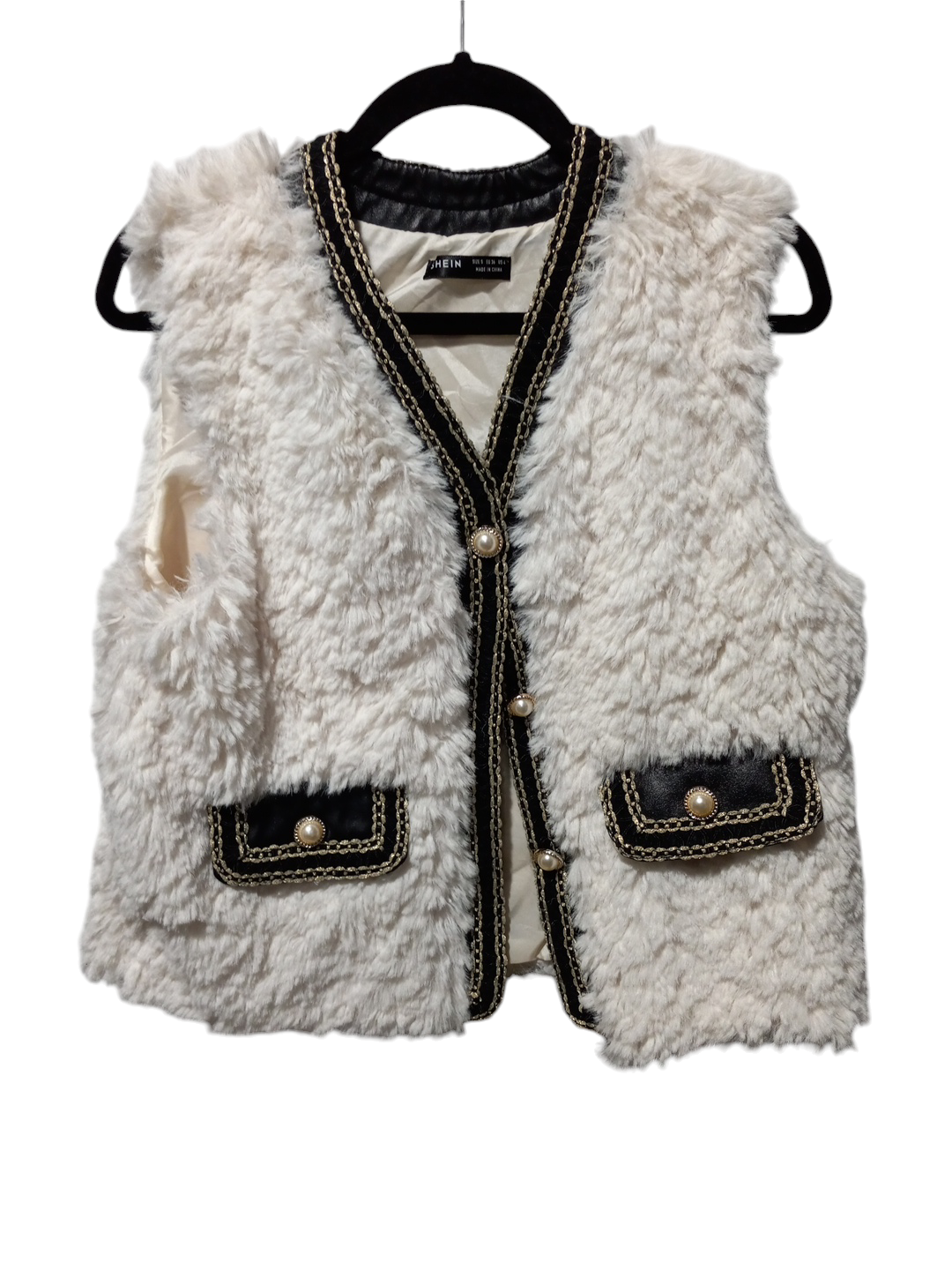 Vest Faux Fur & Sherpa By Shein In Black & Cream, Size: S