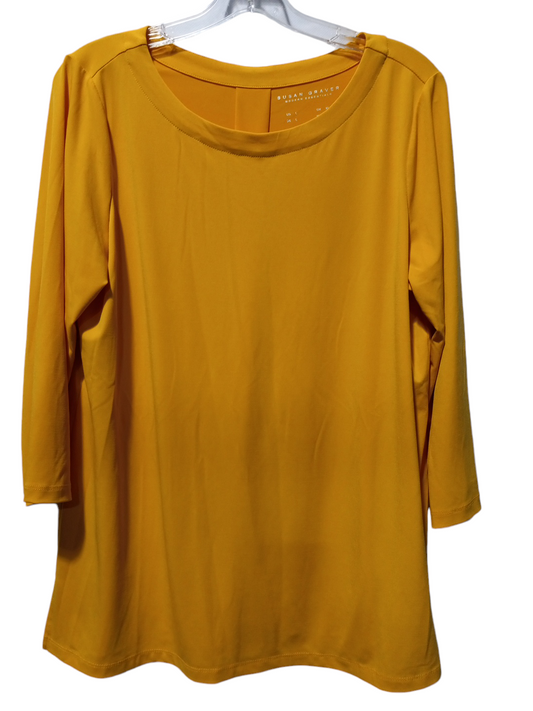 Blouse 3/4 Sleeve By Susan Graver In Yellow, Size: L