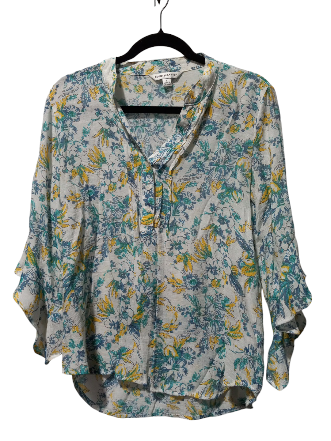 Blouse 3/4 Sleeve By Counterparts In Floral Print, Size: S