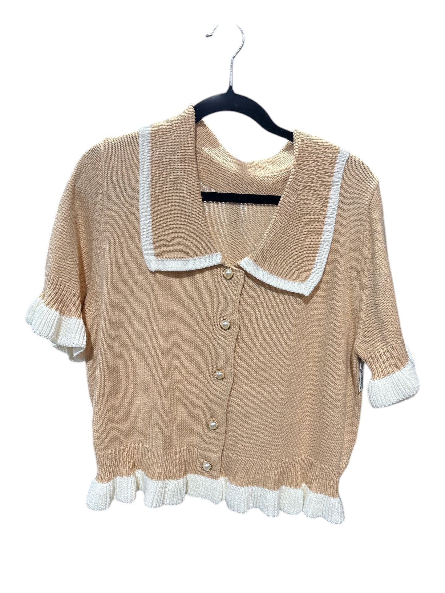 Blouse Short Sleeve By Shein In Tan & White, Size: 1x