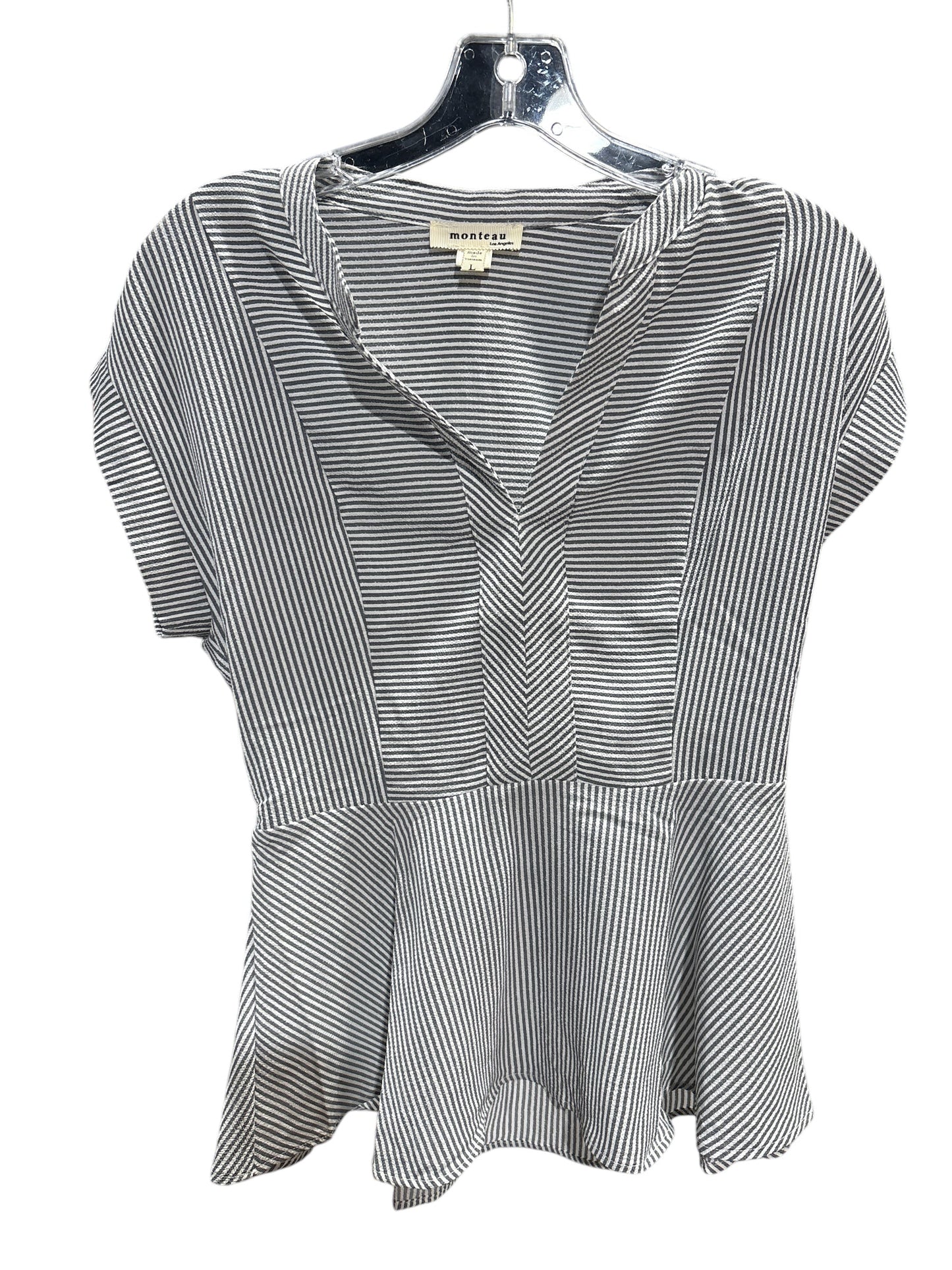 Blouse Short Sleeve By Monteau In Striped Pattern, Size: L