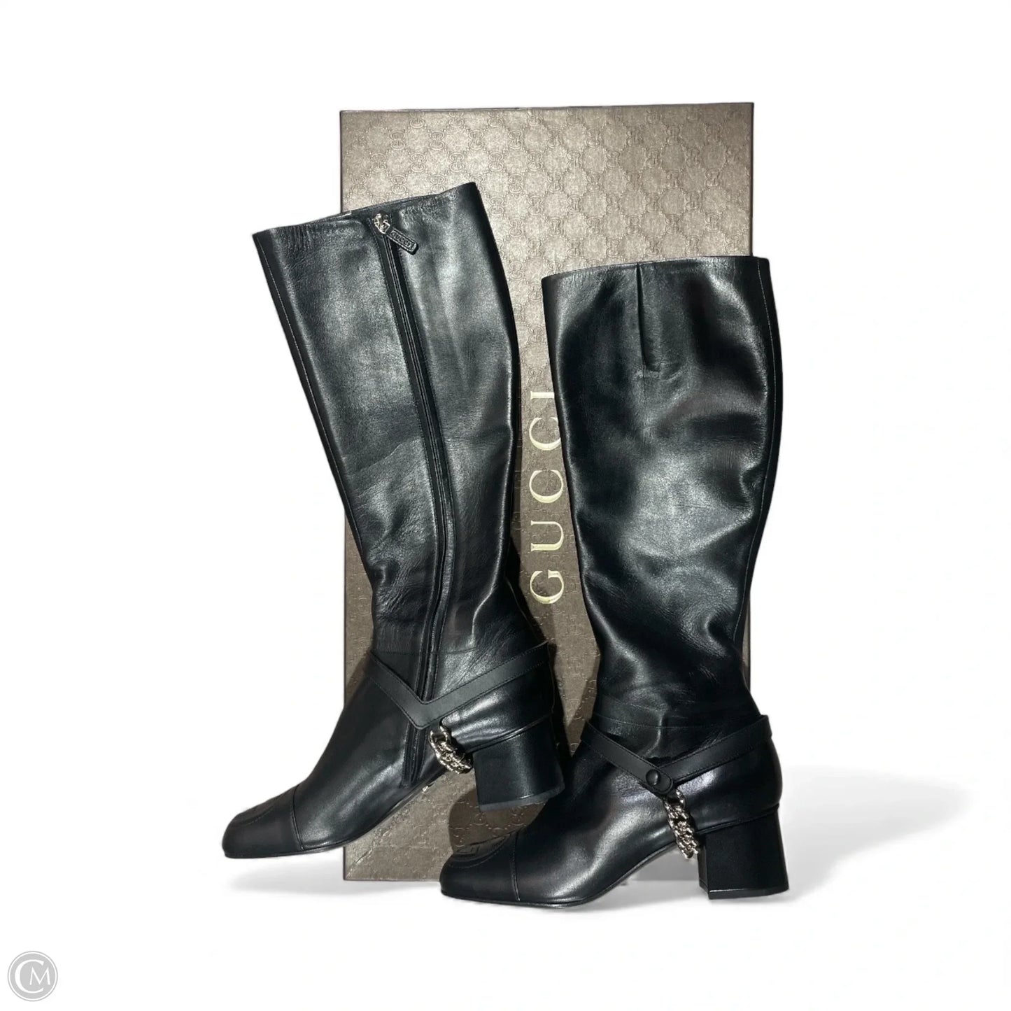 Boots Luxury Designer By Gucci In Black & Silver, Size: 8.5