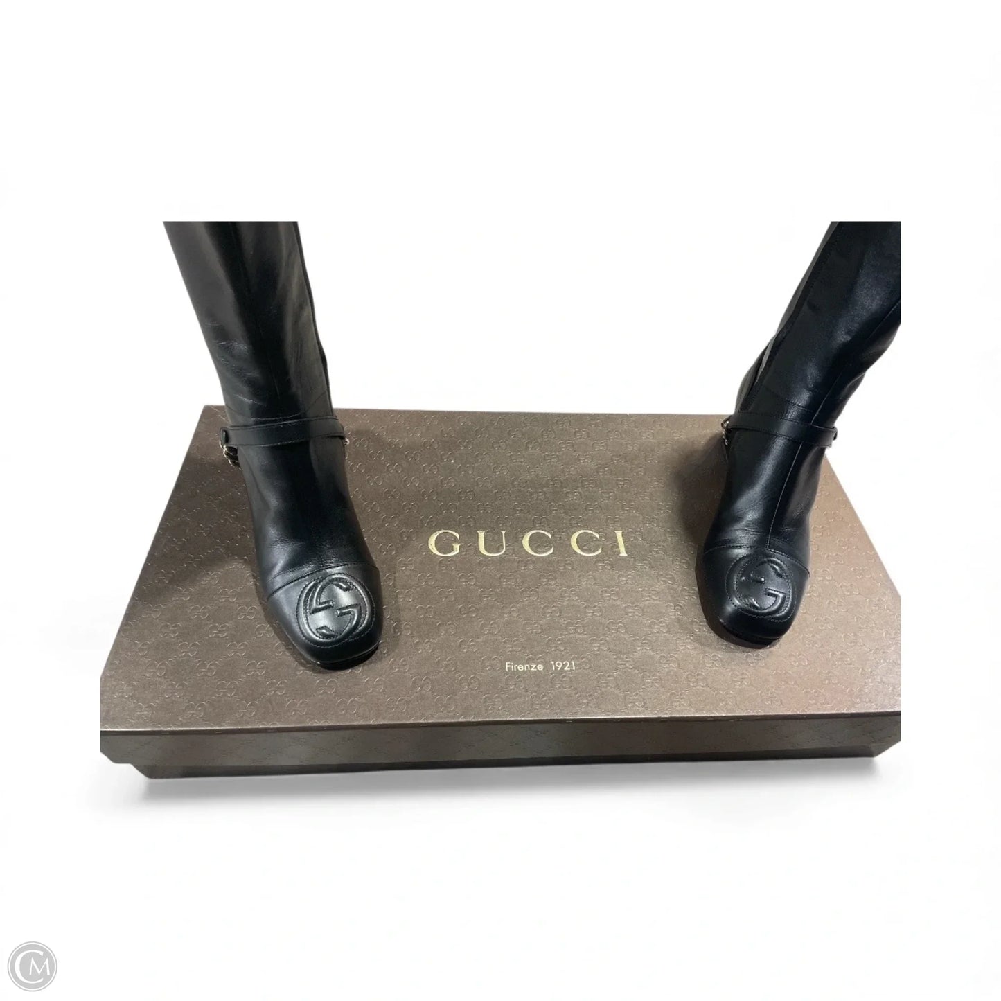 Boots Luxury Designer By Gucci In Black & Silver, Size: 8.5