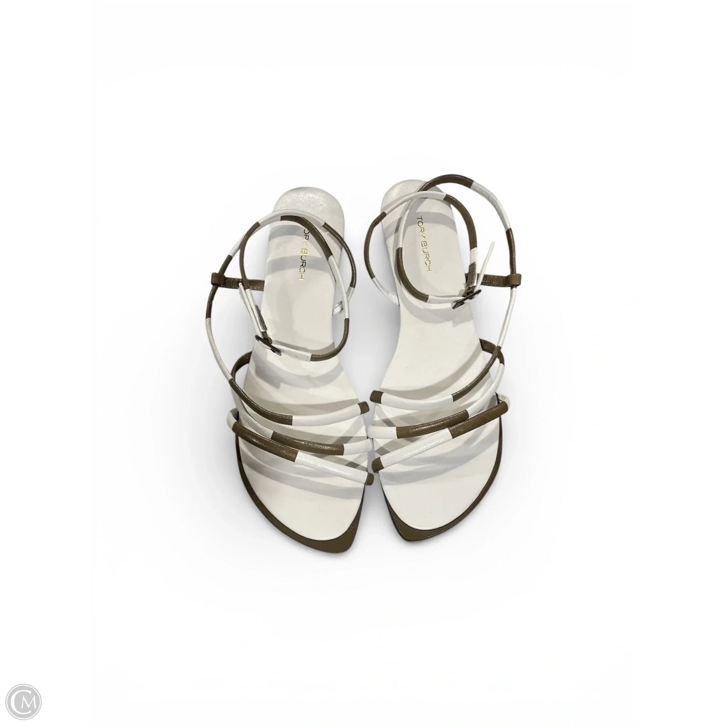 Sandals Designer By Tory Burch In Green & White, Size: 6.5