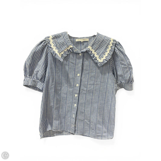 Blouse Short Sleeve By English Factory In Checkered Pattern, Size: S