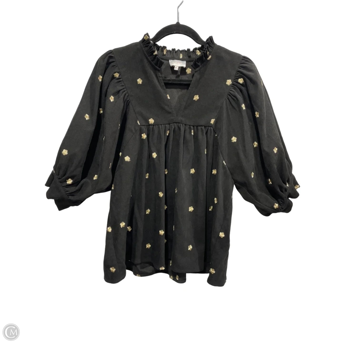 Blouse Short Sleeve By Entro In Black & Gold, Size: L