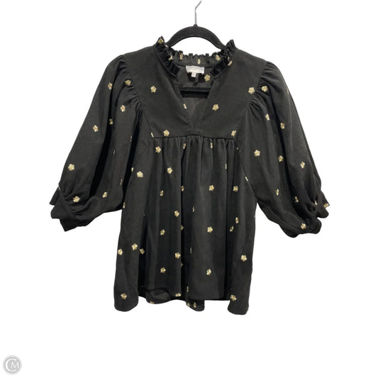 Blouse Short Sleeve By Entro In Black & Gold, Size: L