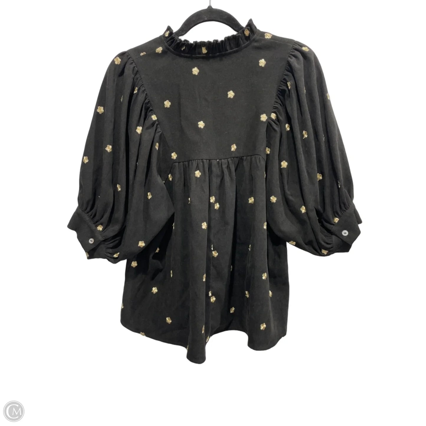 Blouse Short Sleeve By Entro In Black & Gold, Size: L