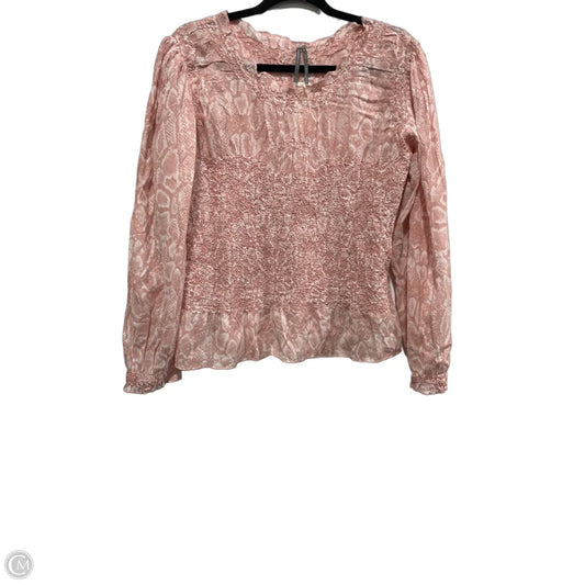 Blouse Long Sleeve By Anthropologie In Pink & White, Size: Xl