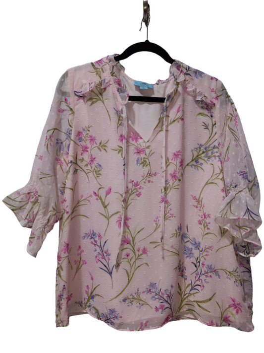 Floral Print Blouse 3/4 Sleeve Cece, Size Xl