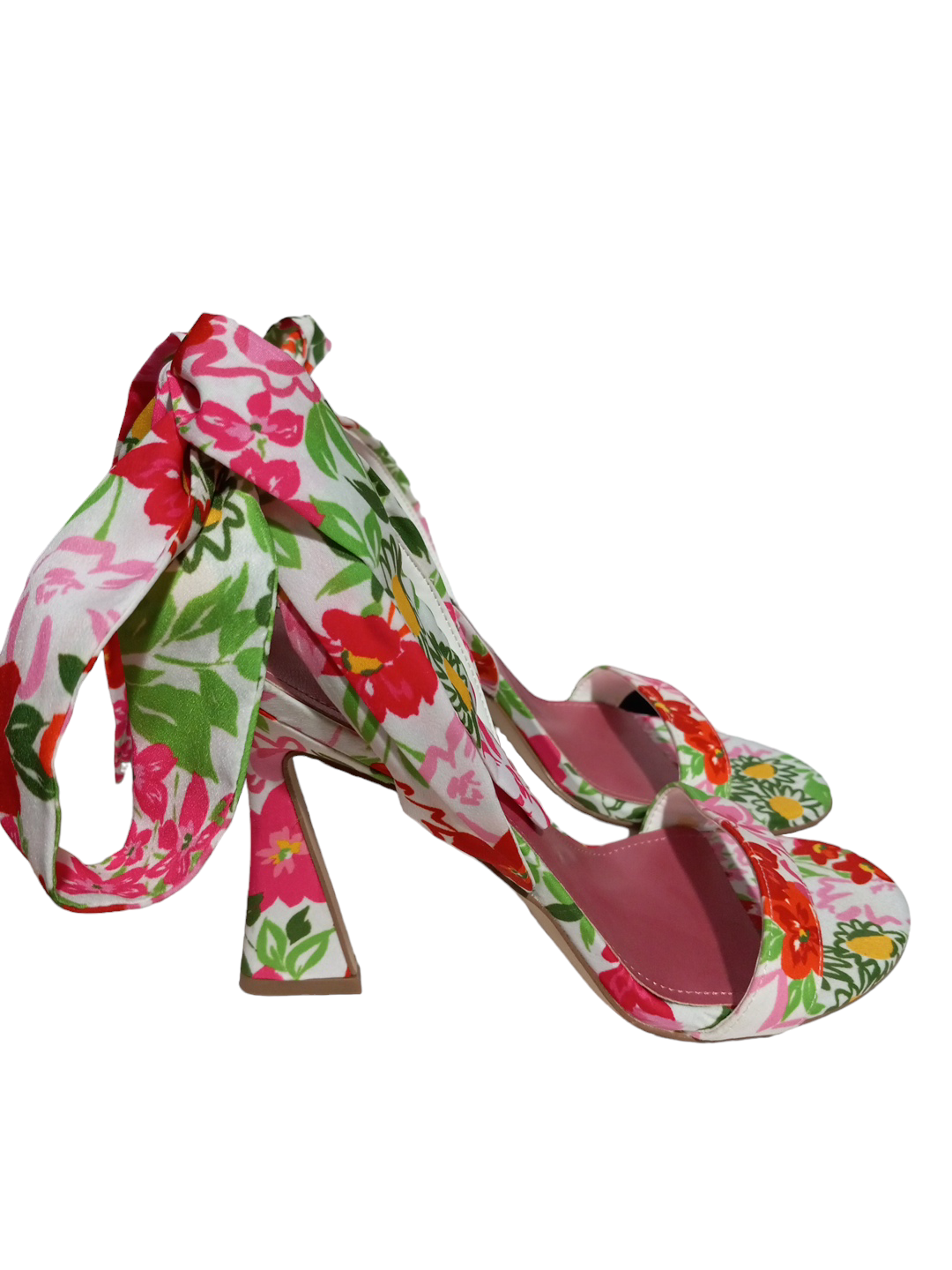 Floral Print Sandals Heels Block Nine West, Size 6.5