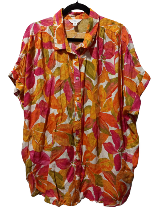 Tropical Print Blouse Short Sleeve Time And Tru, Size 2x