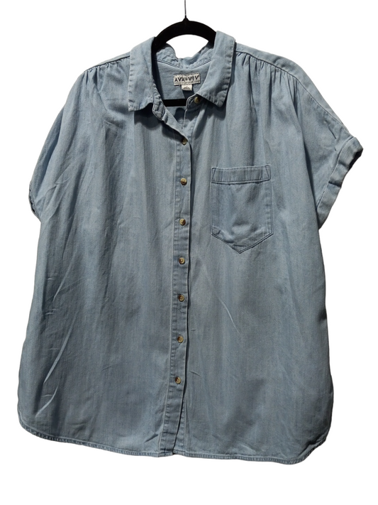 Blue Denim Top Short Sleeve Ava & Viv, Size 1x