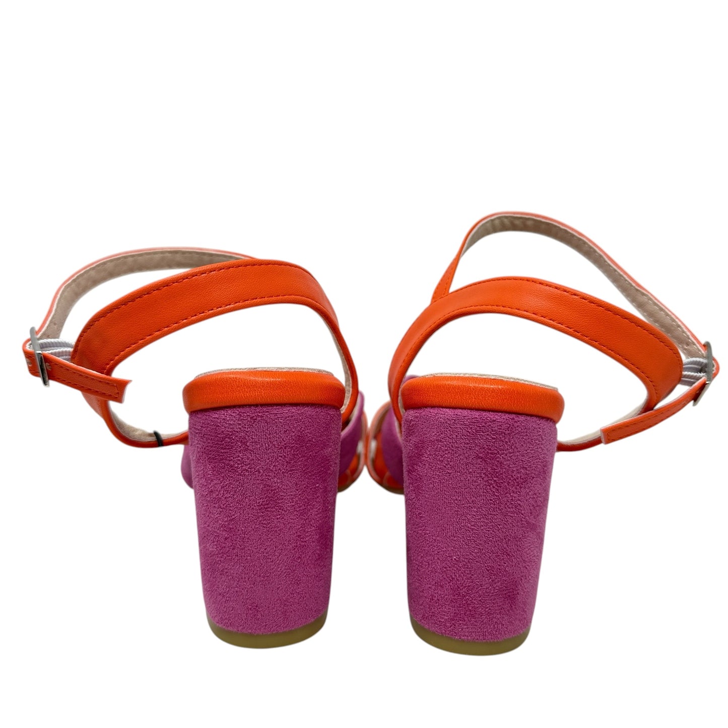 Colorblock Chunky Heel Sandals By JinPin In Orange & Pink, Size: 9