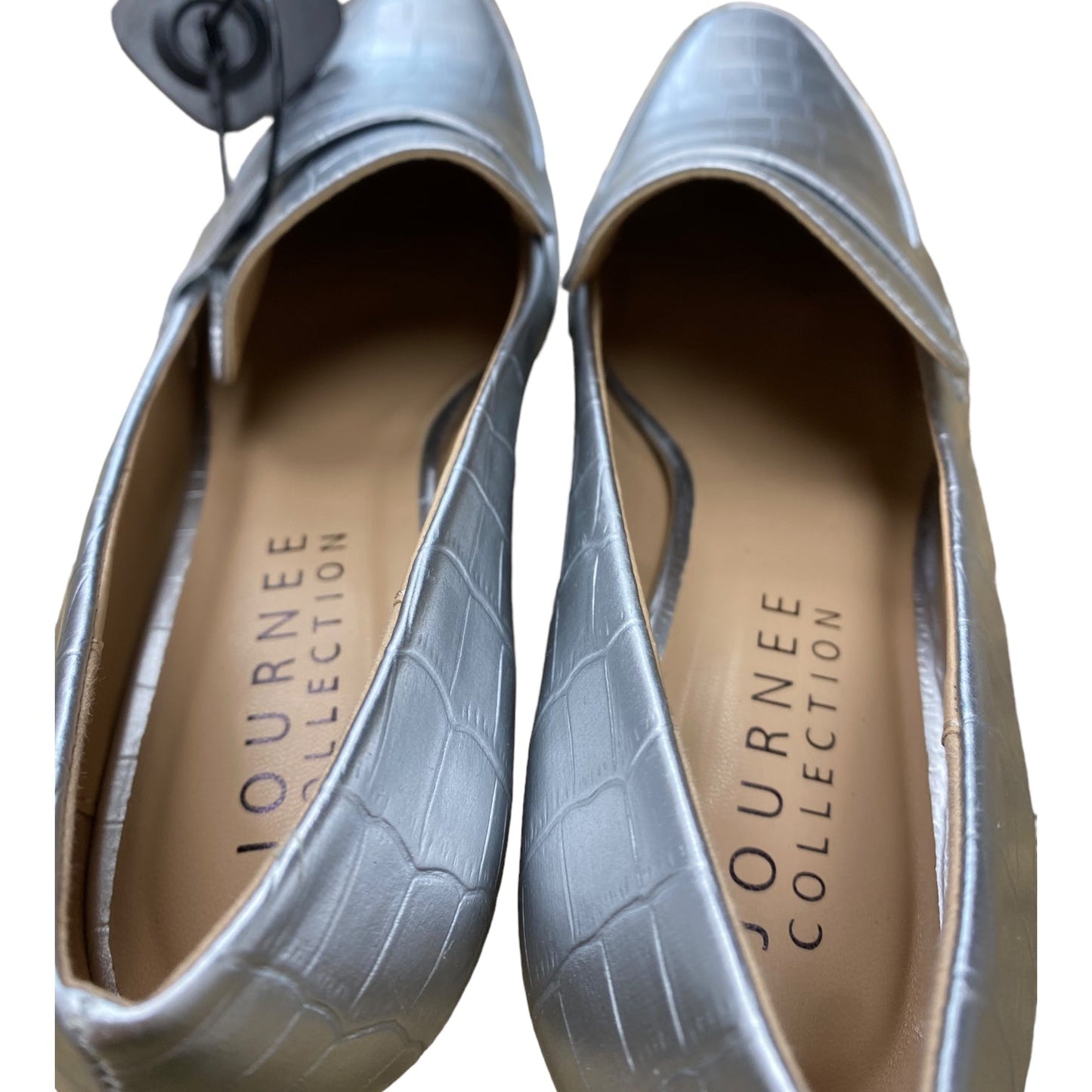 Silver Shoes Heels Kitten Journee, Size 8