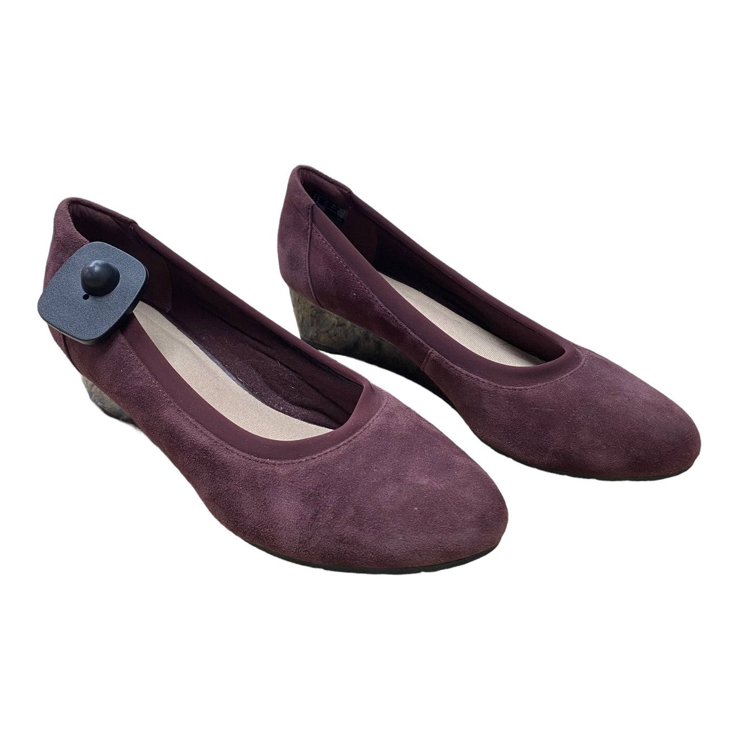 Shoes Heels Wedge By Clarks In Purple, Size: 8.5