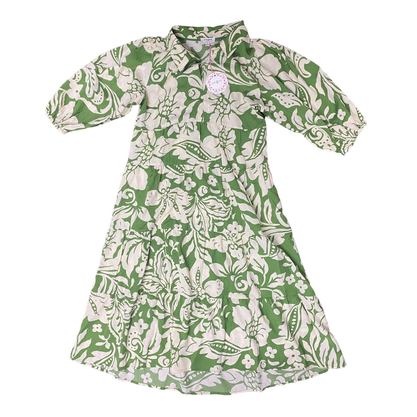 Green & Tan Dress Casual Maxi Umgee, Size M