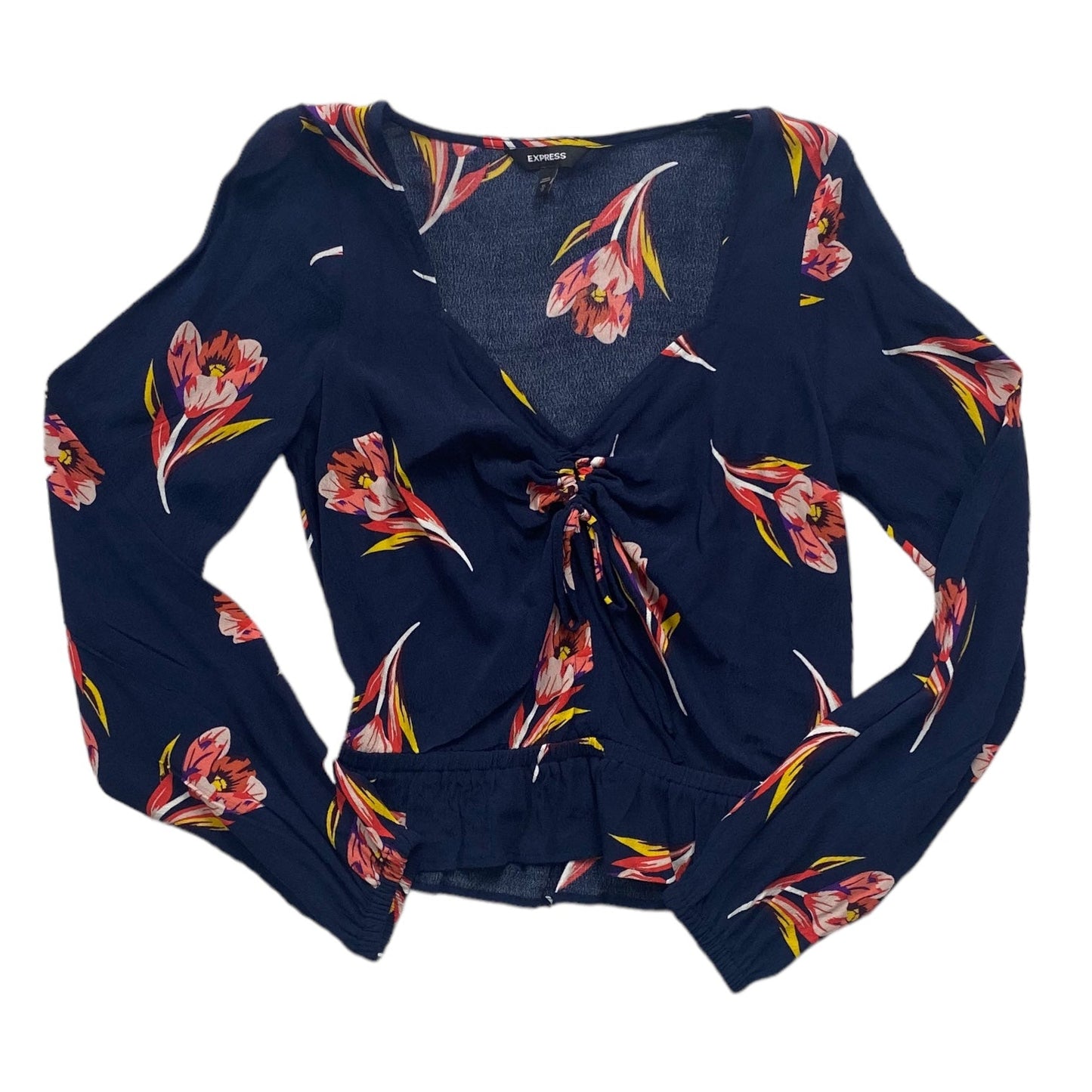 Floral Print Top Long Sleeve Express, Size Xs