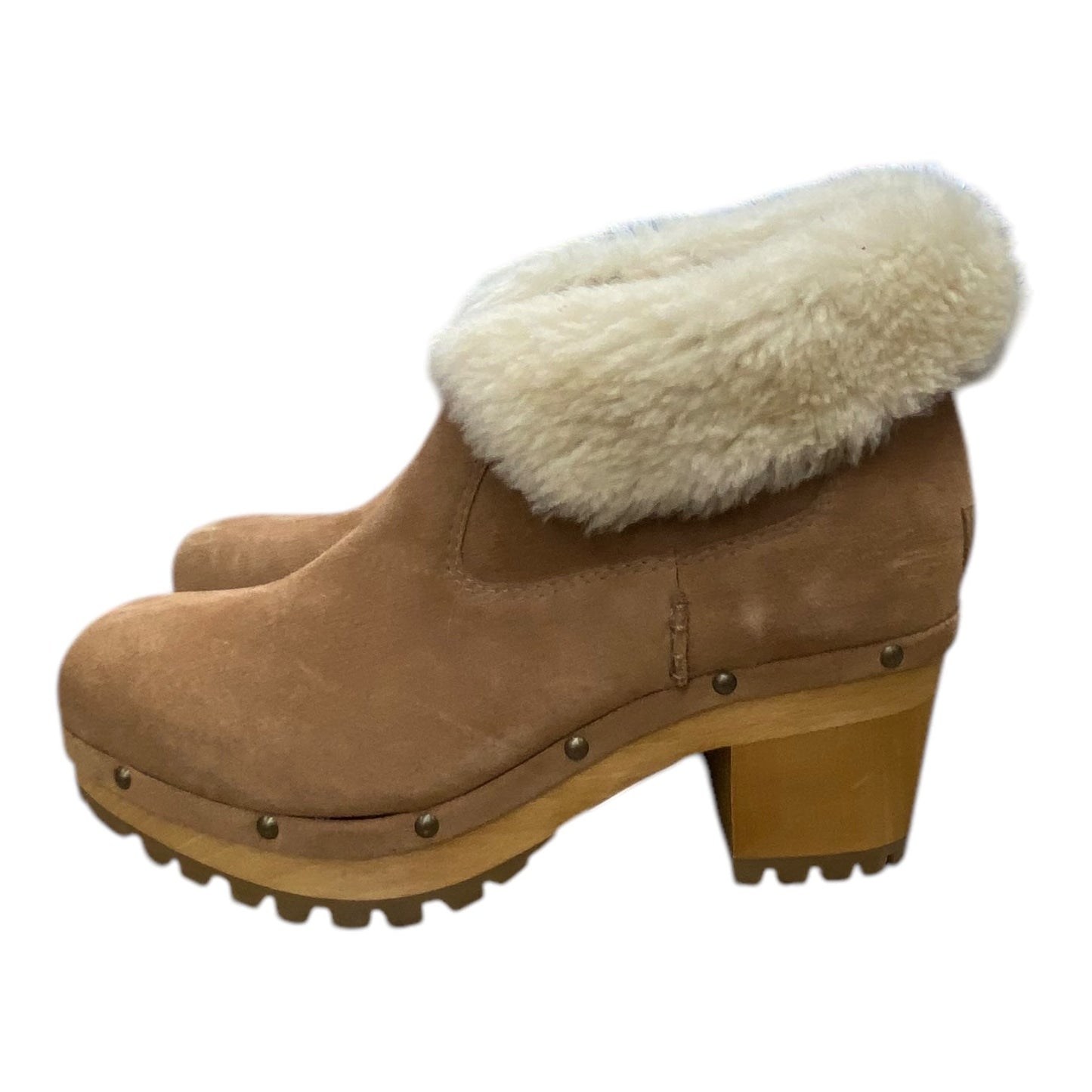 Boots Ankle Heels By Ugg In Brown, Size: 10