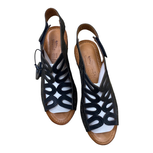 Black & Brown Sandals Heels Wedge Spring Step, Size 9