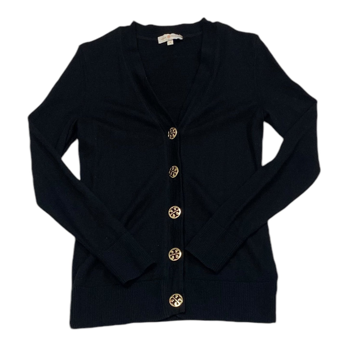 Sweater Cardigan By Tory Burch In Black & Gold, Size: M