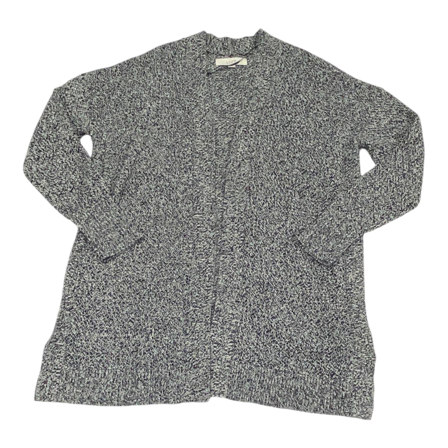 Sweater Cardigan By Loft In Black & Grey, Size: L