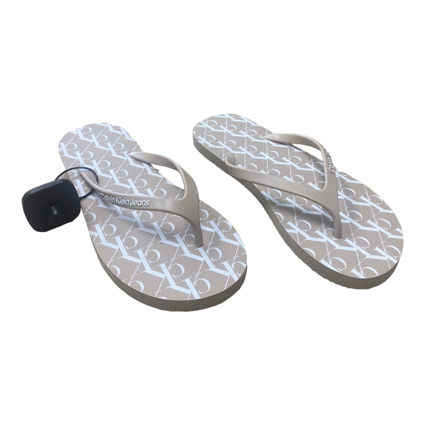 Tan & White Sandals Flip Flops Calvin Klein, Size 7