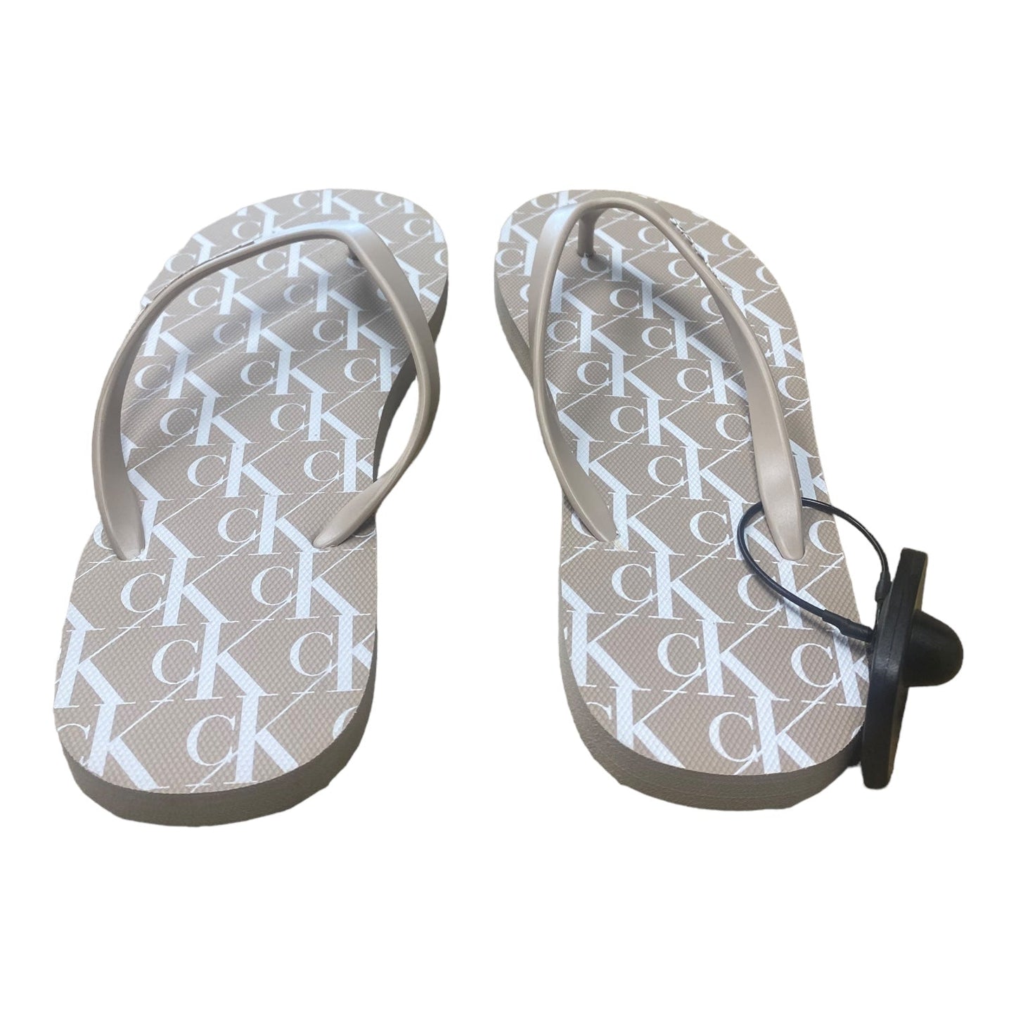 Tan & White Sandals Flip Flops Calvin Klein, Size 7