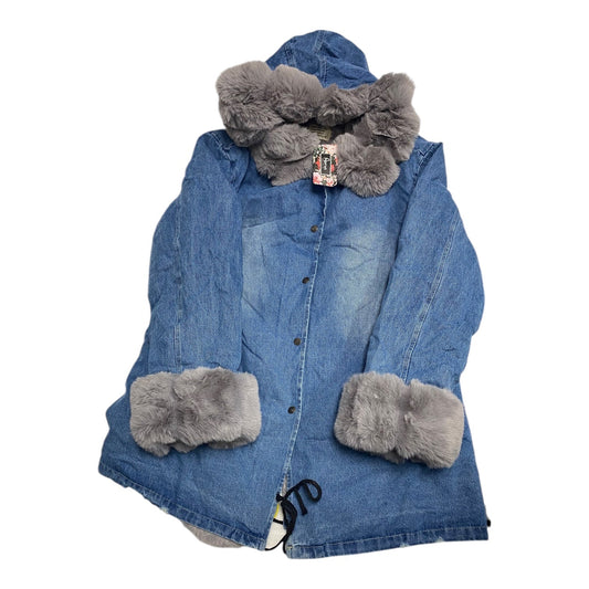 Jacket Faux Fur & Sherpa By AOFUR In Blue Denim, Size: 3x