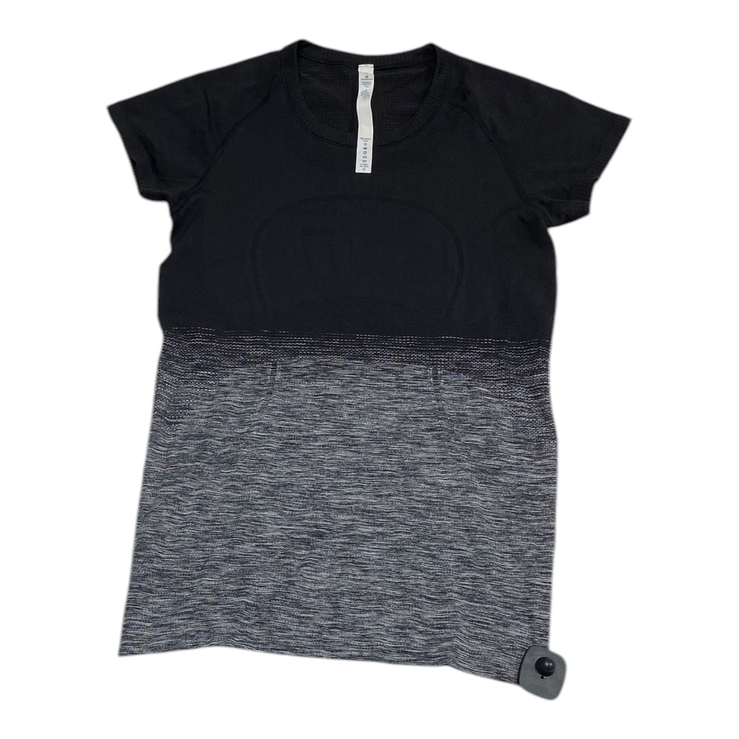 Athletic Top Short Sleeve By Lululemon In Black & Grey, Size: 8