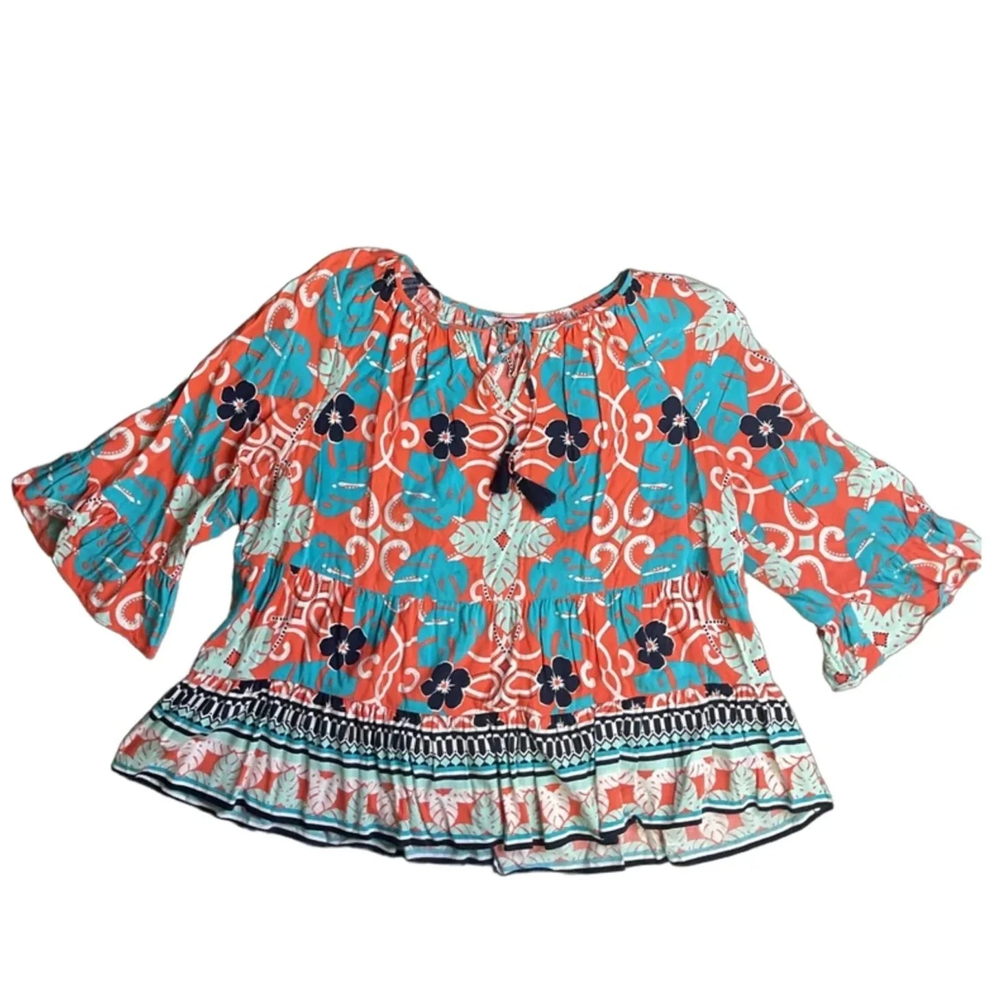 Top Short Sleeve By Crown And Ivy In Blue & Orange, Size: 1x
