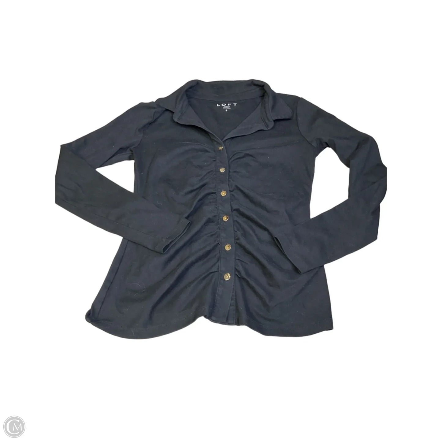 Top Long Sleeve By Loft In Black & Gold, Size: S