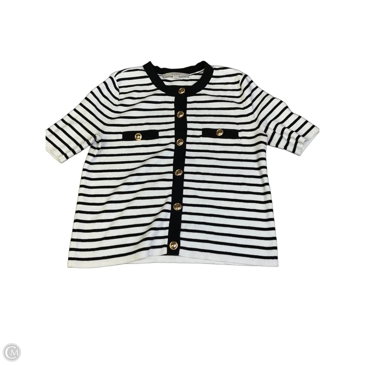 Top Short Sleeve By Loft In Blue & Cream, Size: S