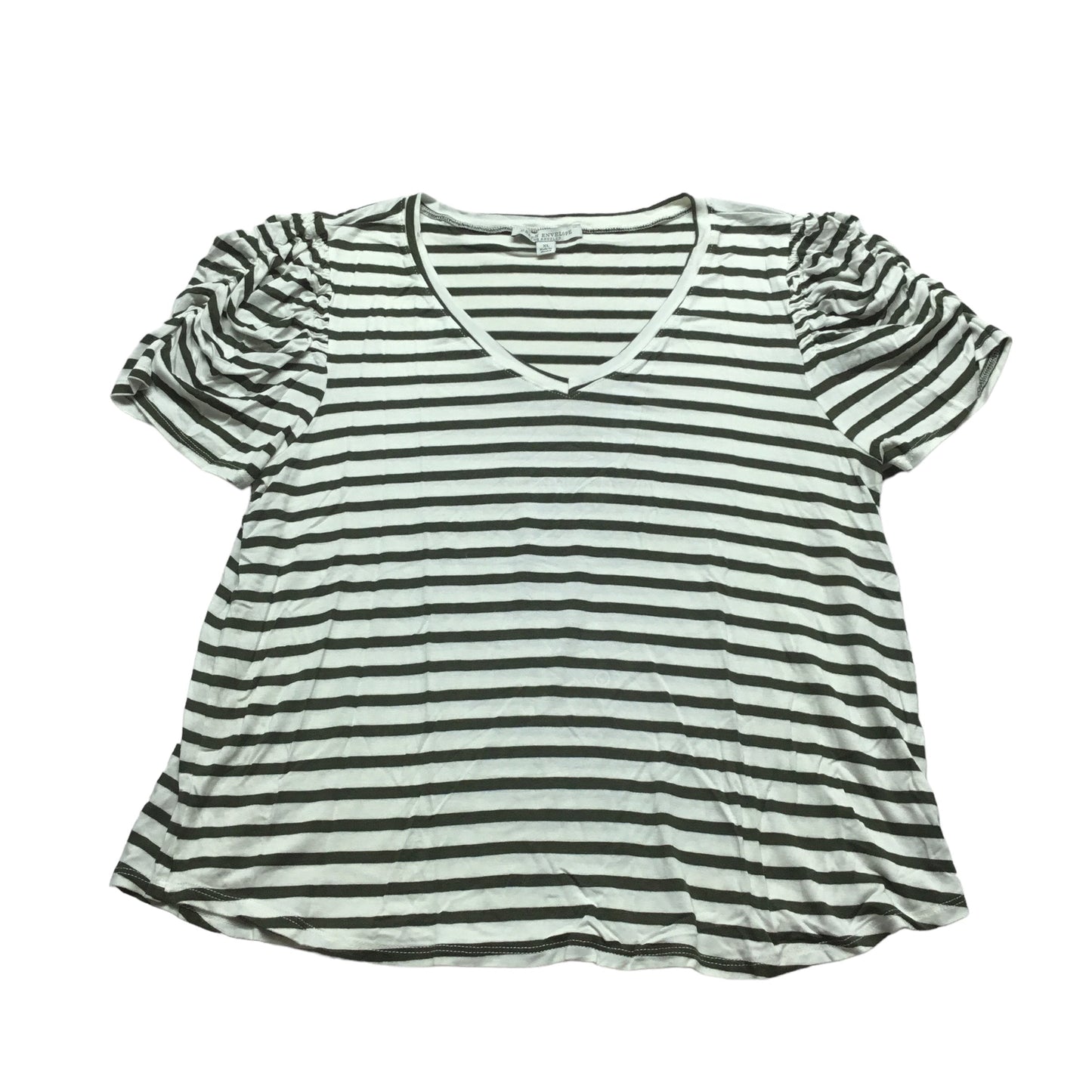 Striped Pattern Top Short Sleeve Basic Green Envelope, Size Xl