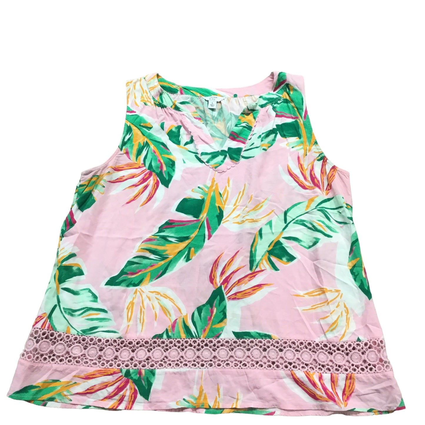 Top Sleeveless By Crown And Ivy In Green & Pink, Size: L