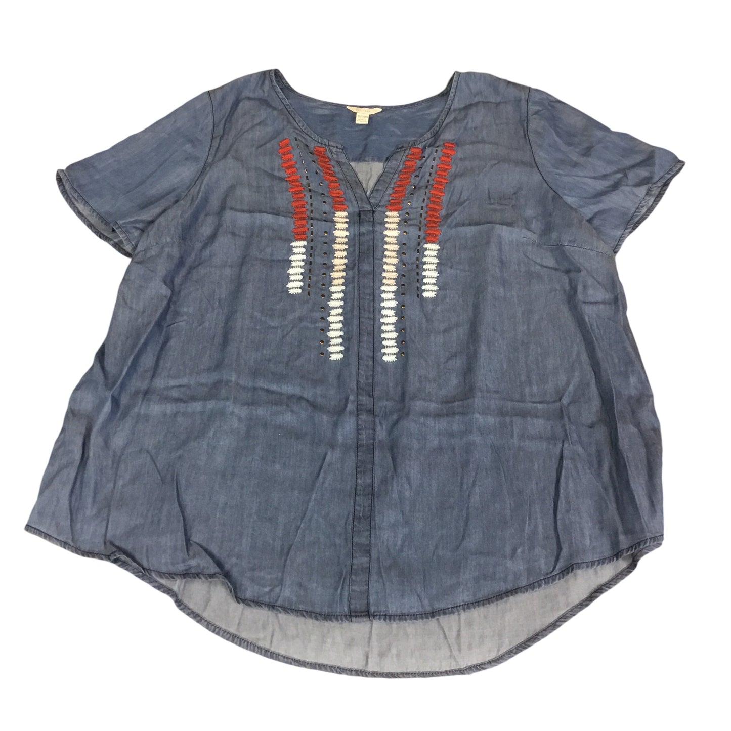 Top Short Sleeve By Cato In Blue Denim, Size: Xl