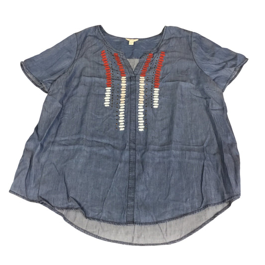 Top Short Sleeve By Cato In Blue Denim, Size: Xl