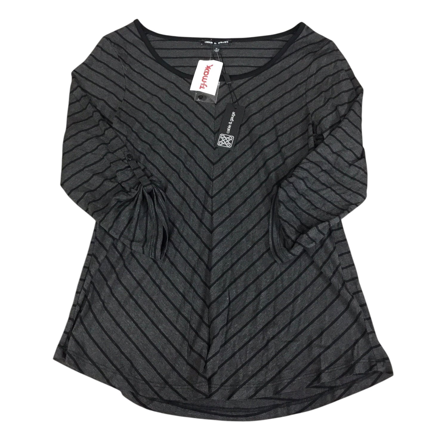 Top 3/4 Sleeve By Cable And Gauge In Black & Grey, Size: M