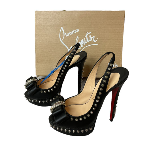 Shoes Luxury Designer By Christian Louboutin In Black & Silver, Size: 36