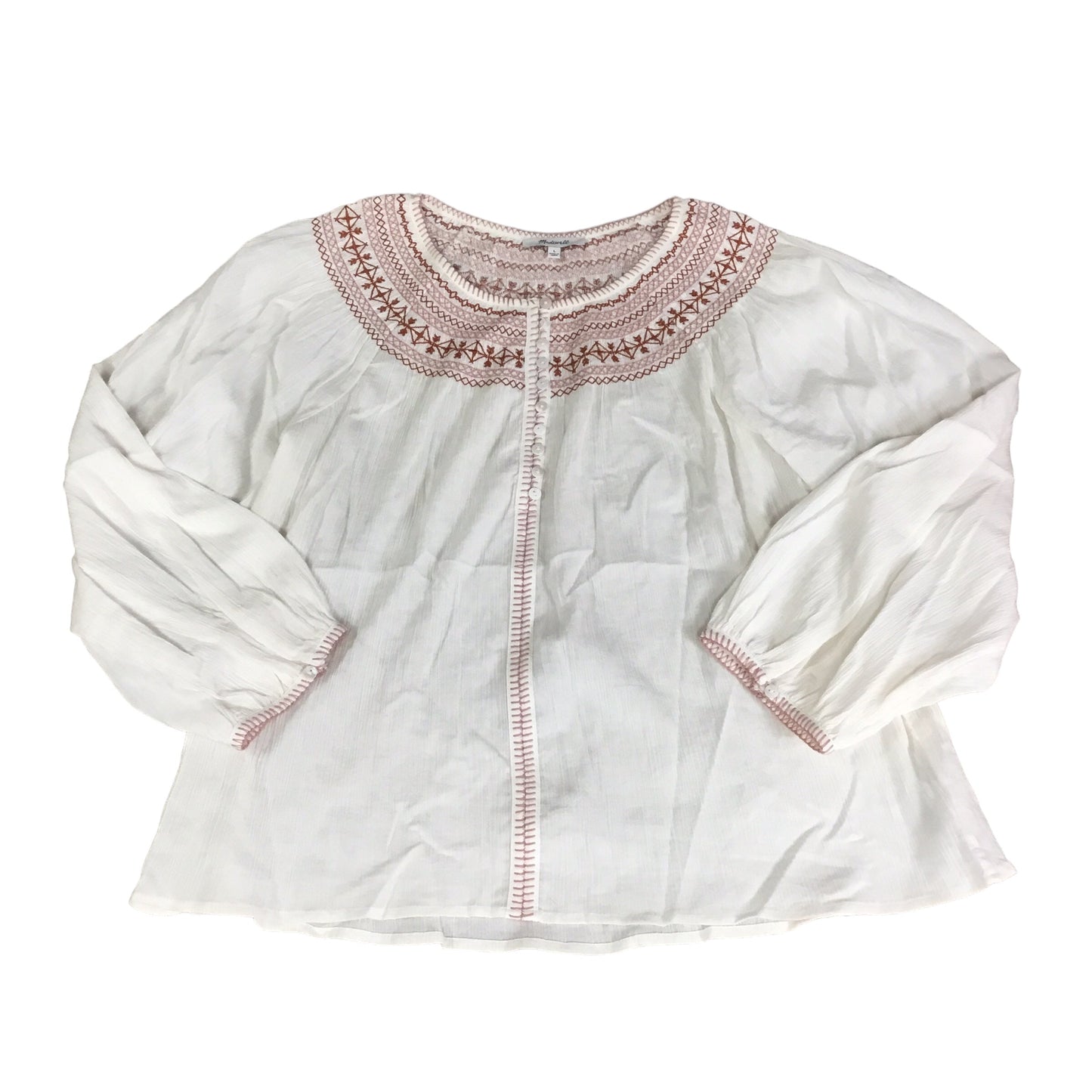 Top Long Sleeve By Madewell In White Red, Size: L