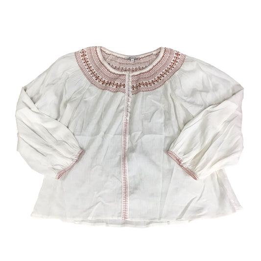 Top Long Sleeve By Madewell In White Red, Size: L