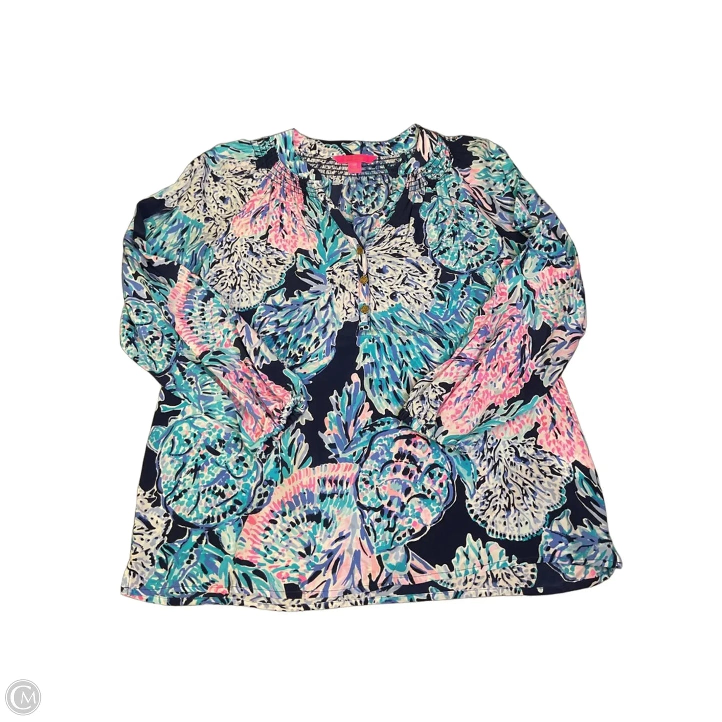 Blouse Designer By Lilly Pulitzer In Blue & Pink, Size: Xs
