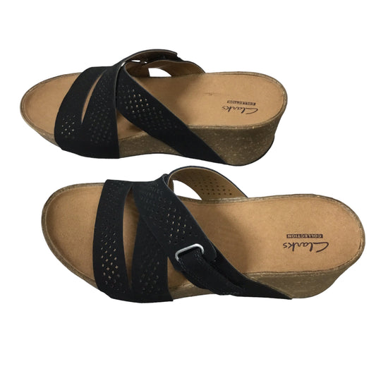 Black Sandals Heels Wedge Clarks, Size 7.5