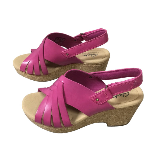 Pink Sandals Heels Wedge Clarks, Size 7.5
