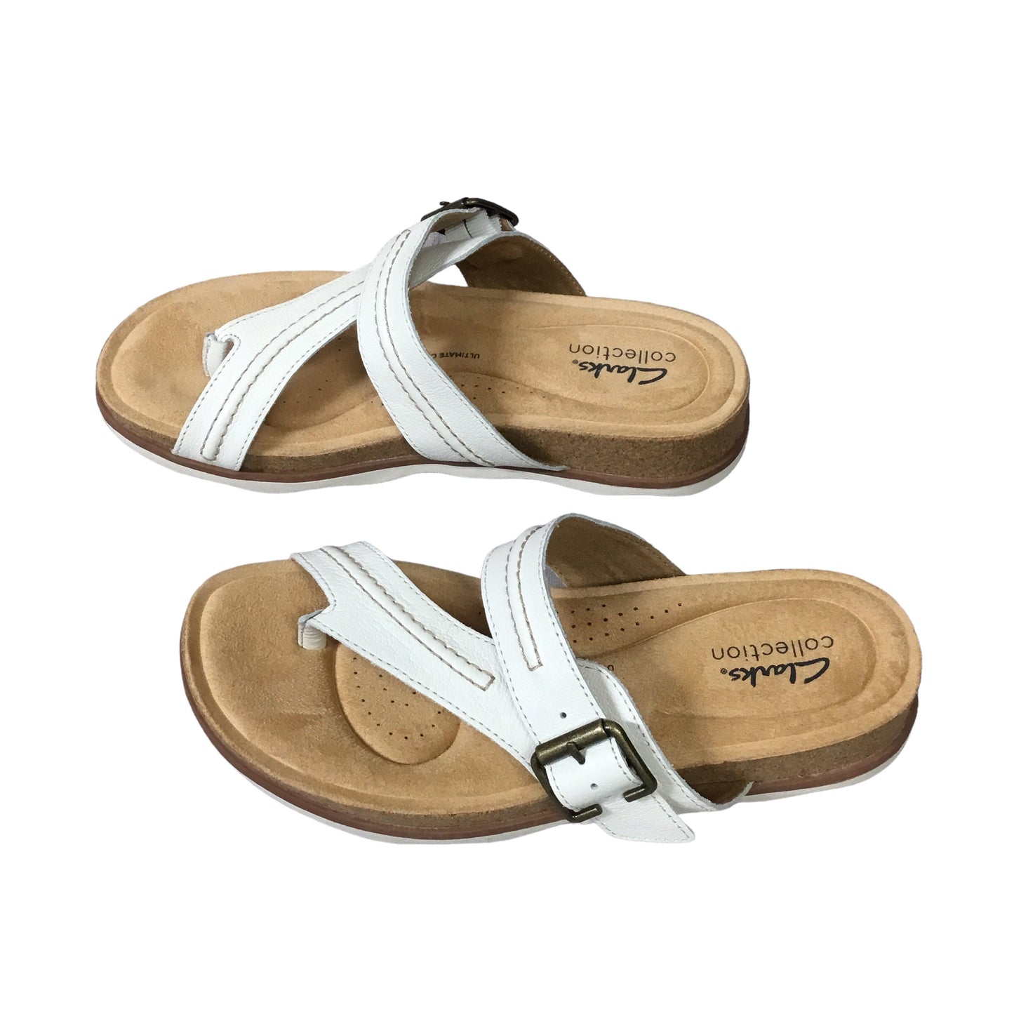 White Sandals Flats Clarks, Size 8
