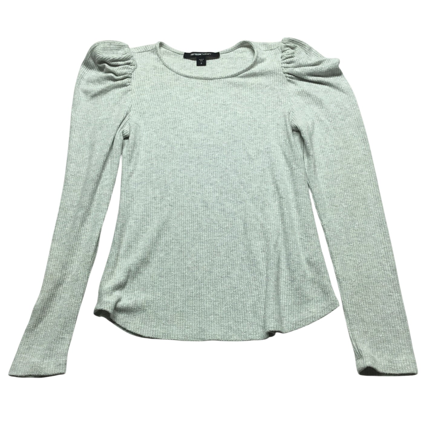 Top Long Sleeve By Fifteen Twenty In Grey & Silver, Size: S