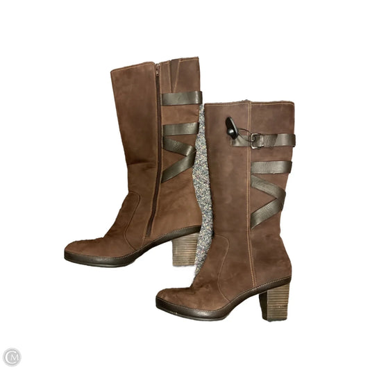 Boots Knee Heels By Clarks In Brown, Size: 11